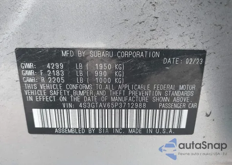 2023 Subaru Impreza Premium 5-Door from USA, damaged, VIN 4S3GTAV65P3712988